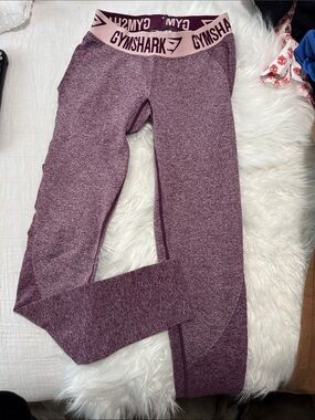 Gymshark Maroon Heather Leggings with Light Pink Branded Waistband